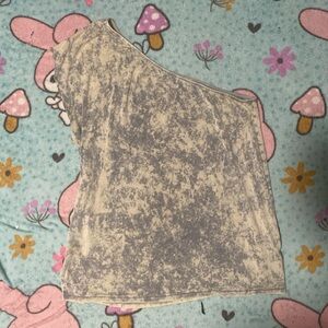 American Eagle Outfitters White and Gray One-Shoulder Top